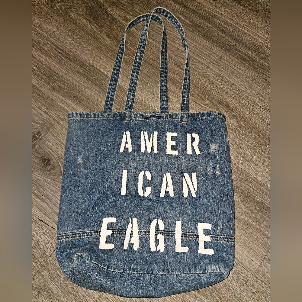 American Eagle Denin Jean Grafitti Logo Purse Tote
